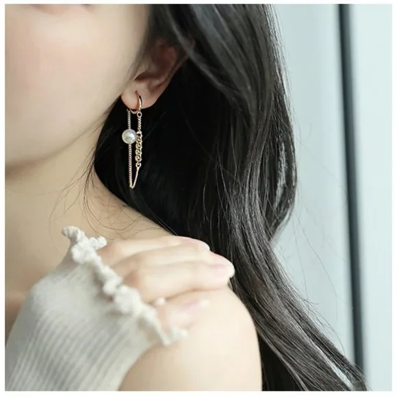 Luxury INS SYTLE Metal Chain Pearl Pendant Earrings - Picture 2 of 5